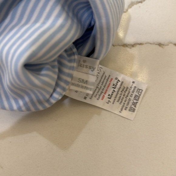 Kissy Kissy Classic Rib Blue Stripe Pom Pom Hat Size Small - Picture 3 of 3